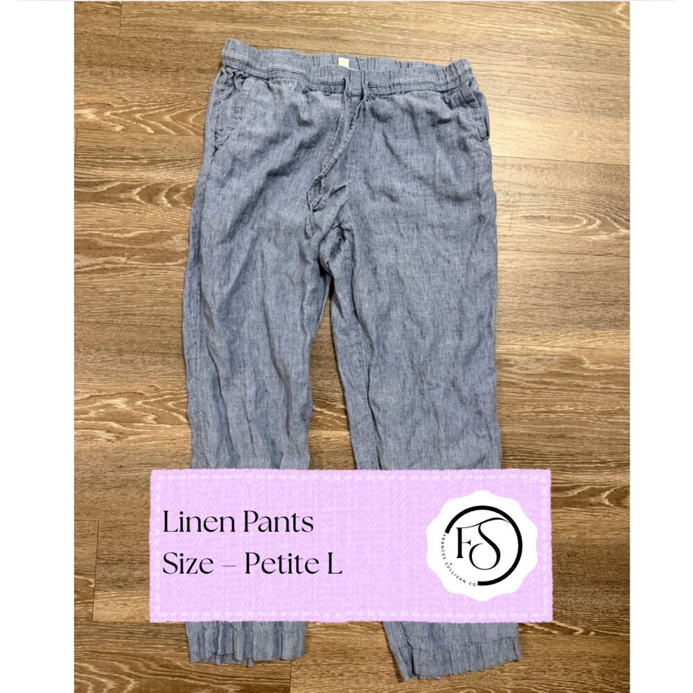 Denim Blue 100% Linen Pants, Petite Large
